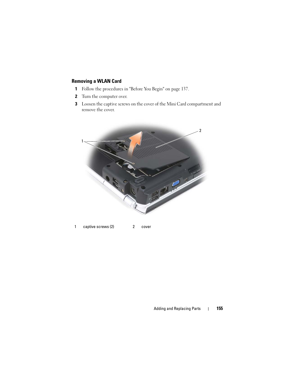 Removing a wlan card | Dell Inspiron 1720 (Mid 2007) User Manual | Page 155 / 220