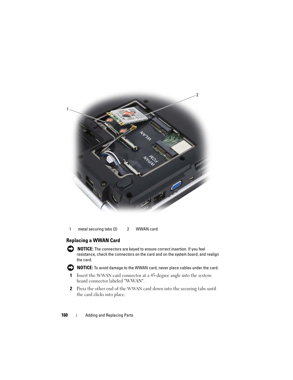 Replacing a wwan card | Dell Inspiron 1720 (Mid 2007) User Manual | Page 160 / 220