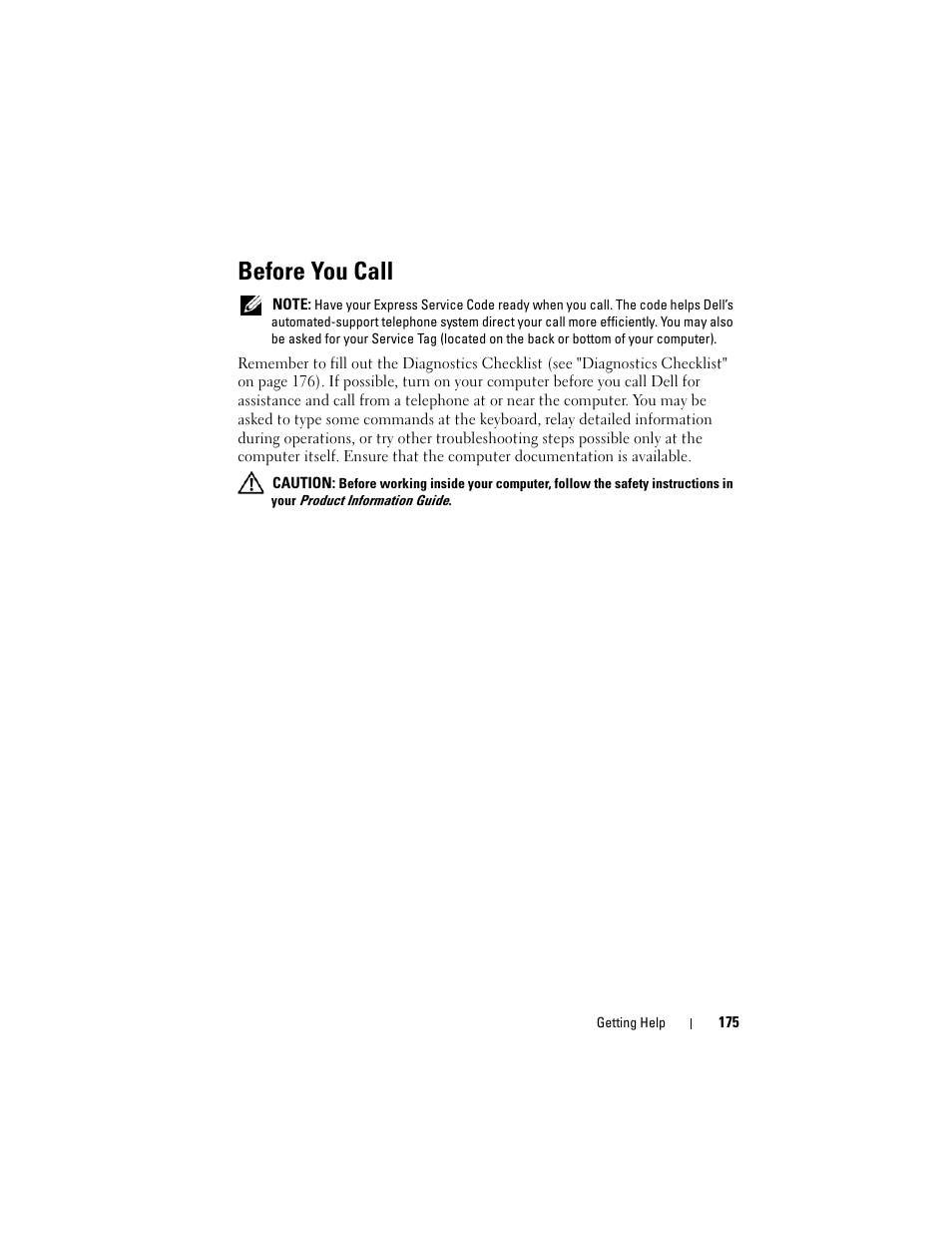 Before you call | Dell Inspiron 1720 (Mid 2007) User Manual | Page 175 / 220