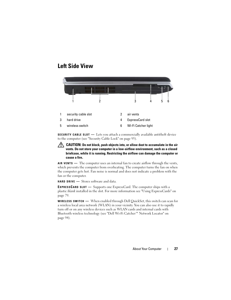 Left side view | Dell Inspiron 1720 (Mid 2007) User Manual | Page 27 / 220