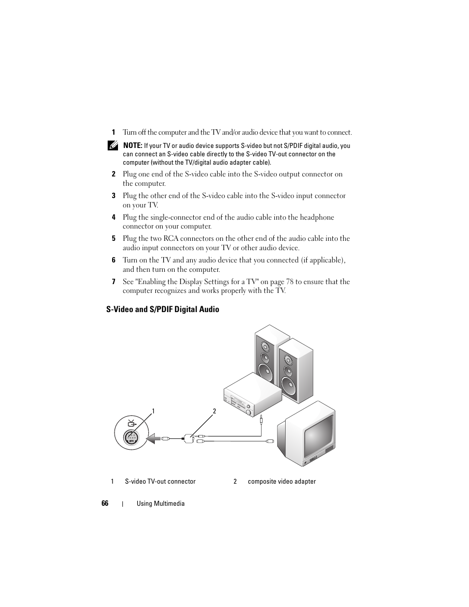 S-video and s/pdif digital audio | Dell Inspiron 1720 (Mid 2007) User Manual | Page 66 / 220