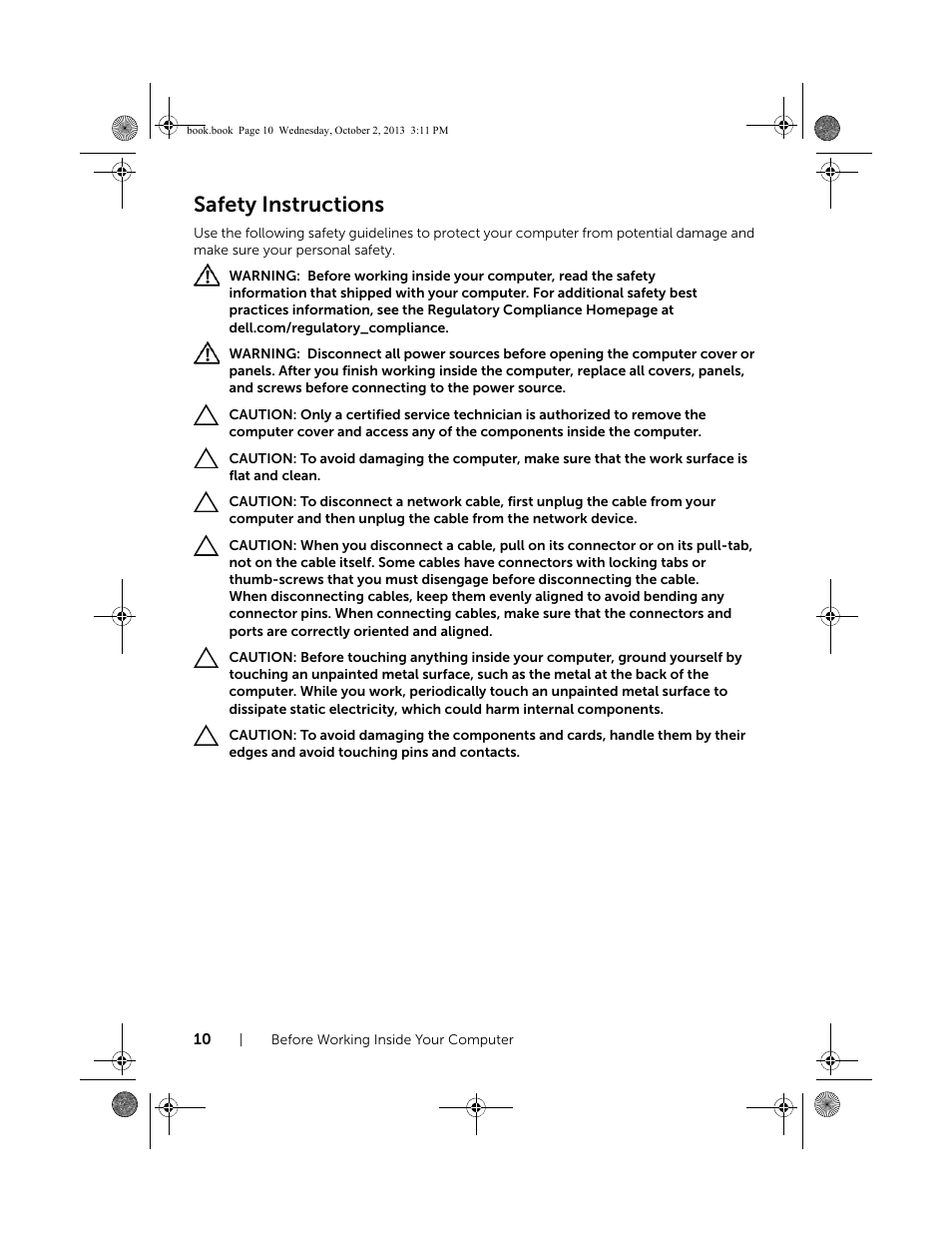 Safety instructions | Dell Inspiron M731R (5735, Late 2013) User Manual | Page 10 / 71