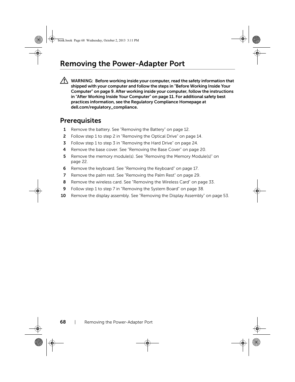 Removing the power-adapter port, Prerequisites | Dell Inspiron M731R (5735, Late 2013) User Manual | Page 68 / 71