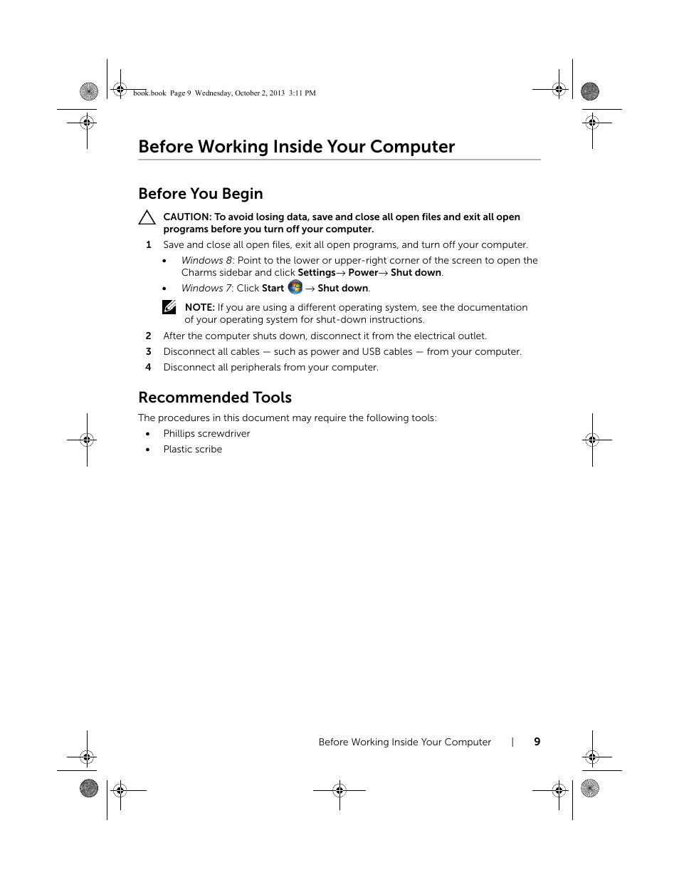 Before working inside your computer, Before you begin, Recommended tools | Dell Inspiron M731R (5735, Late 2013) User Manual | Page 9 / 71