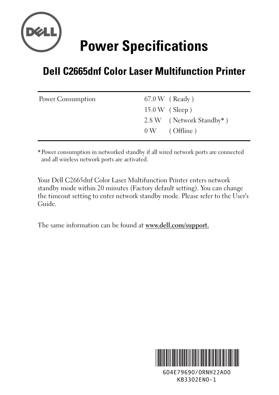 Dell C2665dnf Color Laser Printer User Manual | 1 page