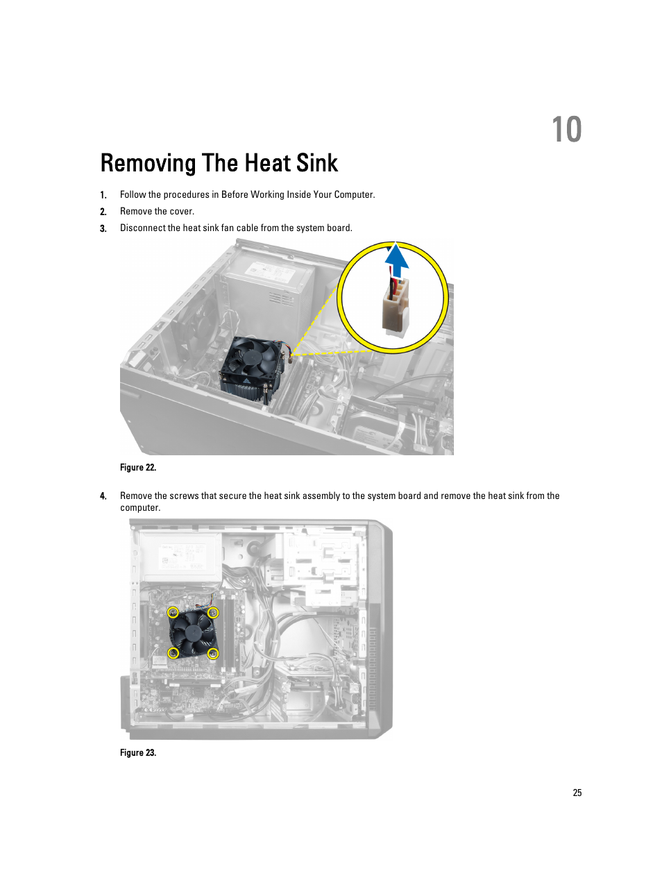 Removing the heat sink, 10 removing the heat sink | Dell Vostro 470 (Mid 2012) User Manual | Page 25 / 63