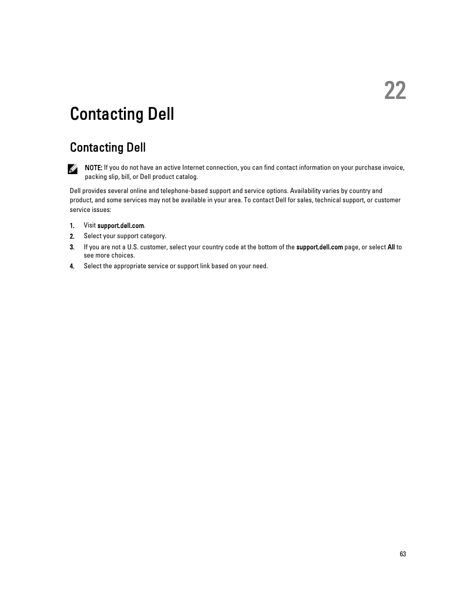 Contacting dell, 22 contacting dell | Dell Vostro 470 (Mid 2012) User Manual | Page 63 / 63