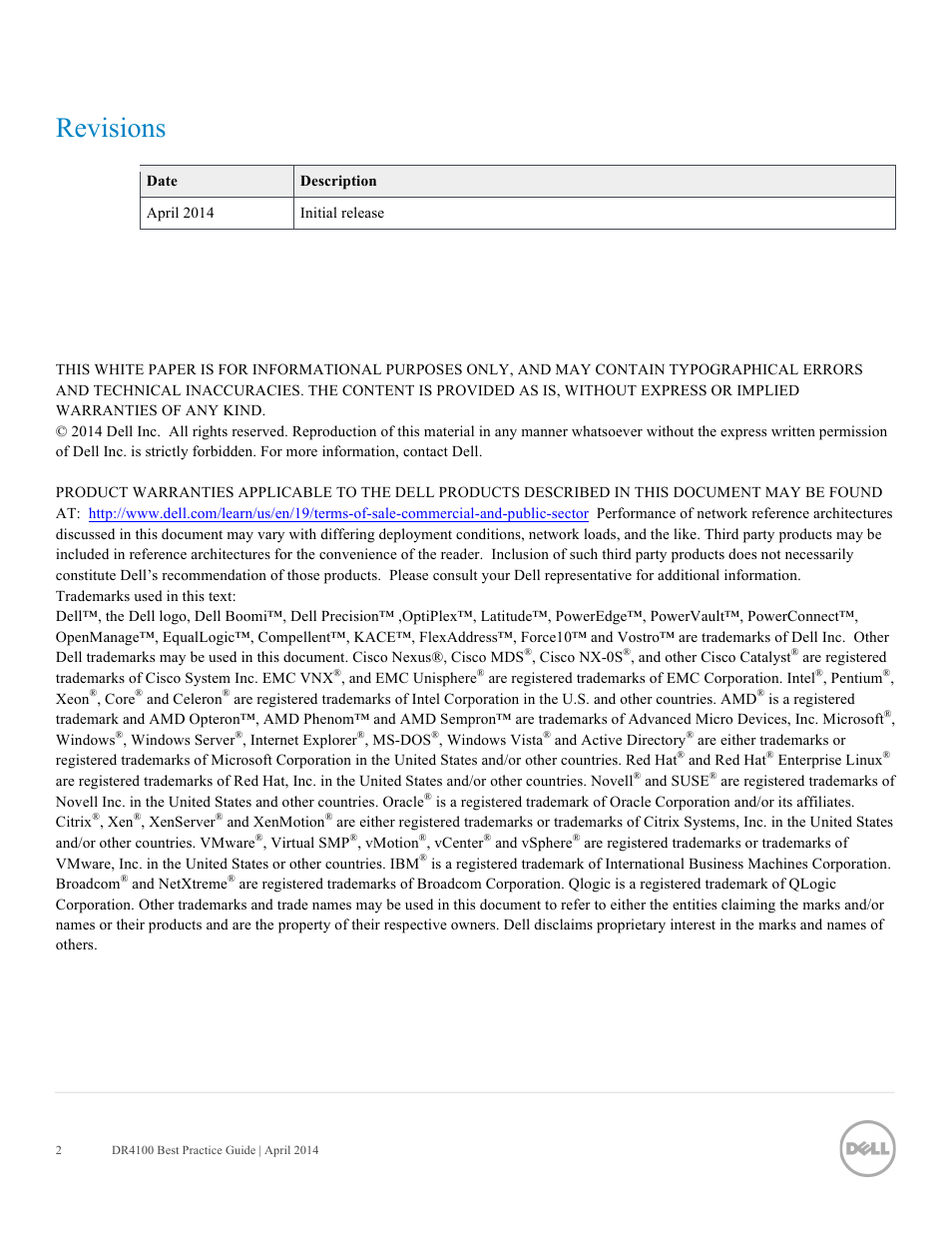 Revisions | Dell PowerVault DR4100 User Manual | Page 2 / 41