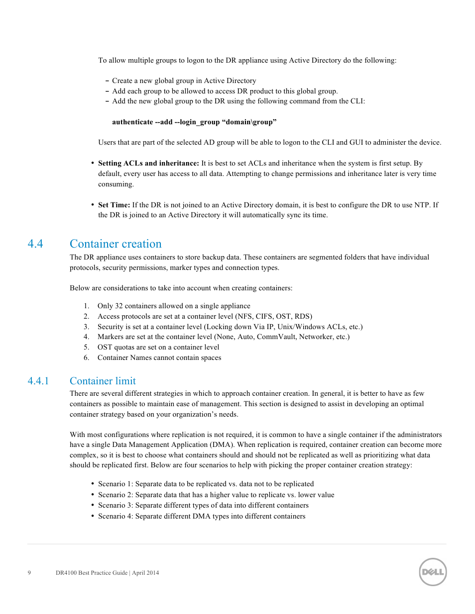 4 container creation, 1 container limit | Dell PowerVault DR4100 User Manual | Page 9 / 41