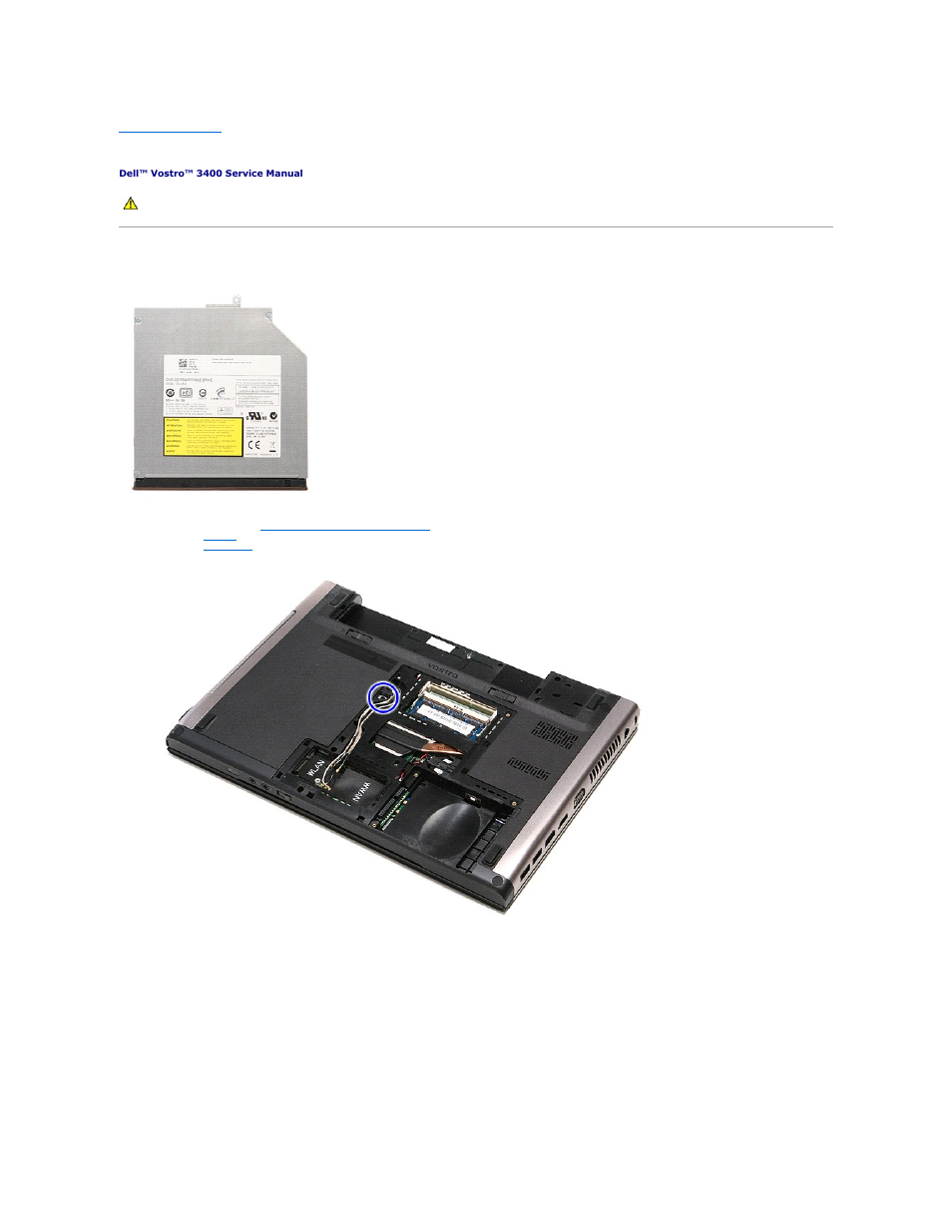 Optical drive, Removing the optical drive | Dell Vostro 3400 (Early 2010) User Manual | Page 51 / 83
