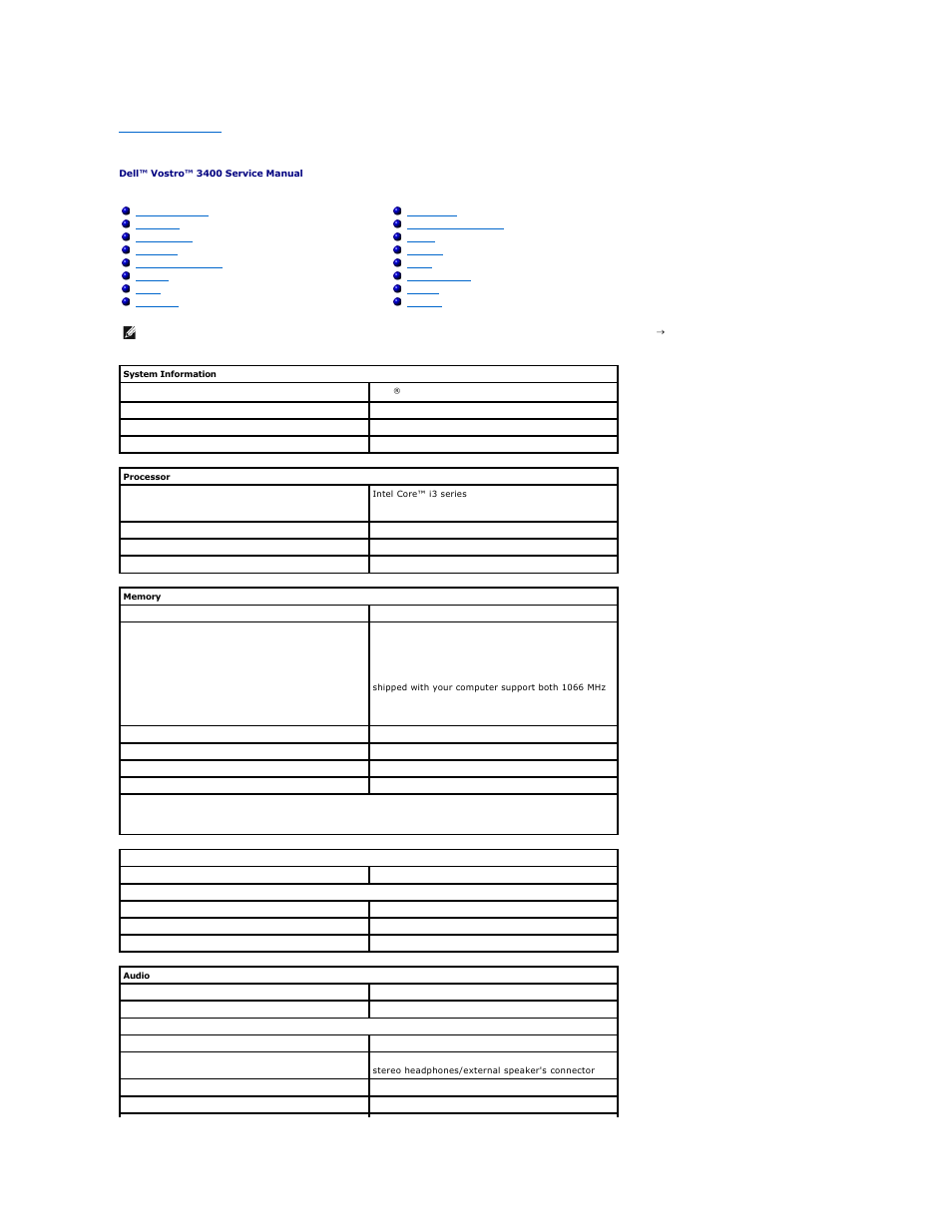 Specifications | Dell Vostro 3400 (Early 2010) User Manual | Page 72 / 83