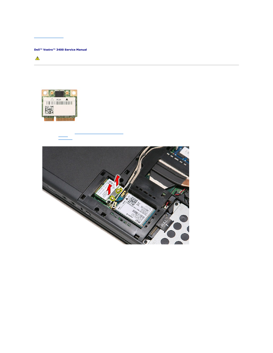 Wireless local area network (wlan) card, Removing the wlan card | Dell Vostro 3400 (Early 2010) User Manual | Page 78 / 83