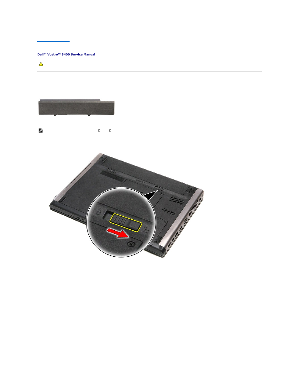 Battery, Removing the battery | Dell Vostro 3400 (Early 2010) User Manual | Page 8 / 83