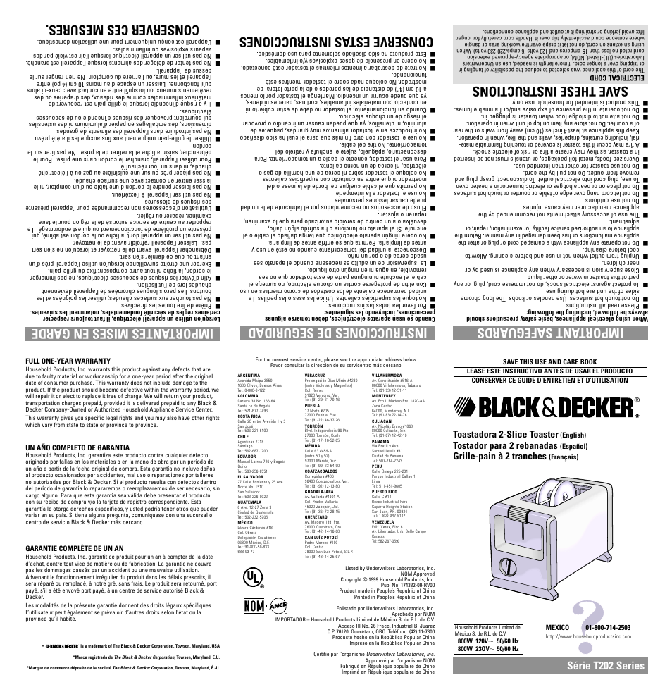 Black & Decker T202 User Manual | 7 pages