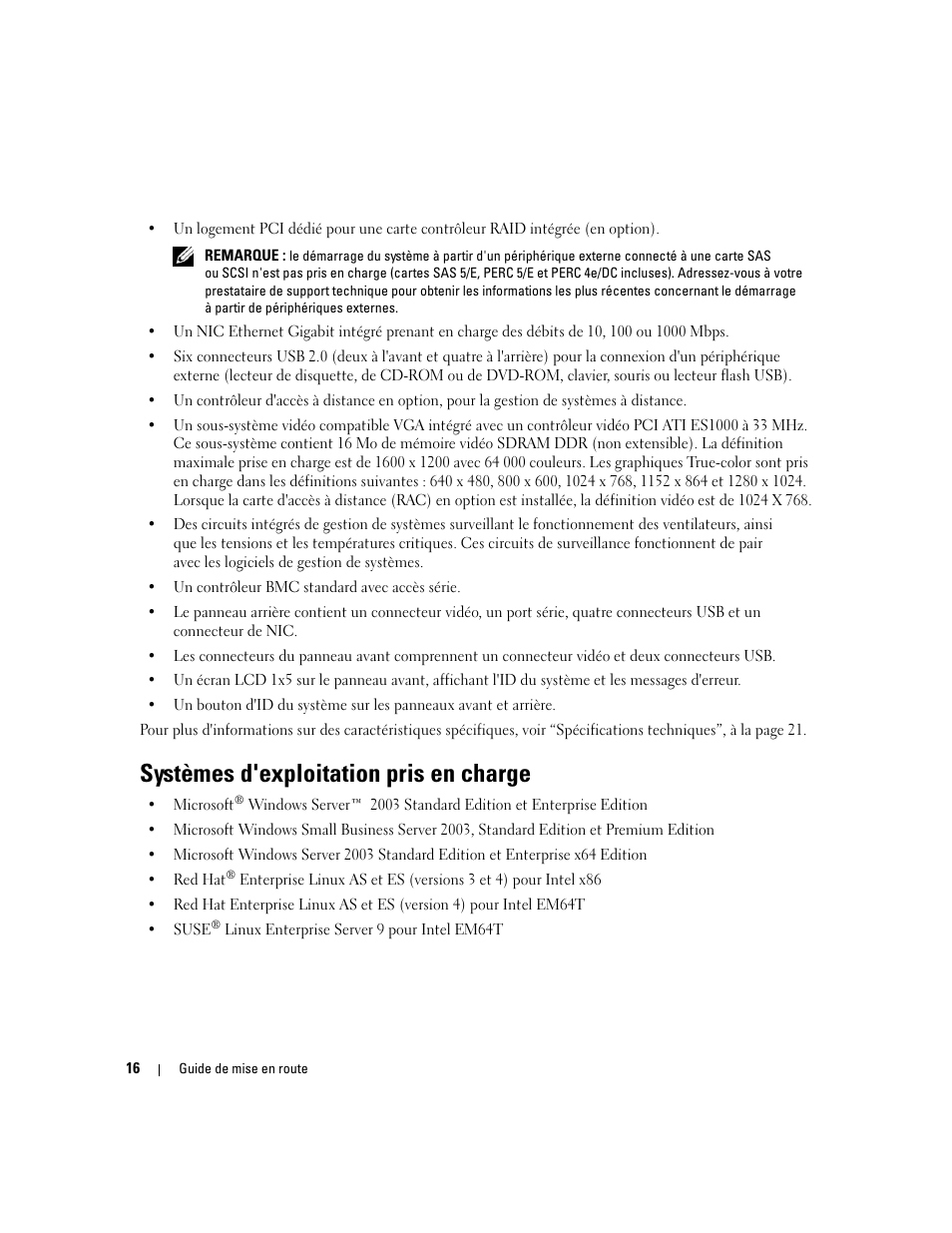 Systèmes d'exploitation pris en charge | Dell PowerEdge 1900 User Manual | Page 18 / 50