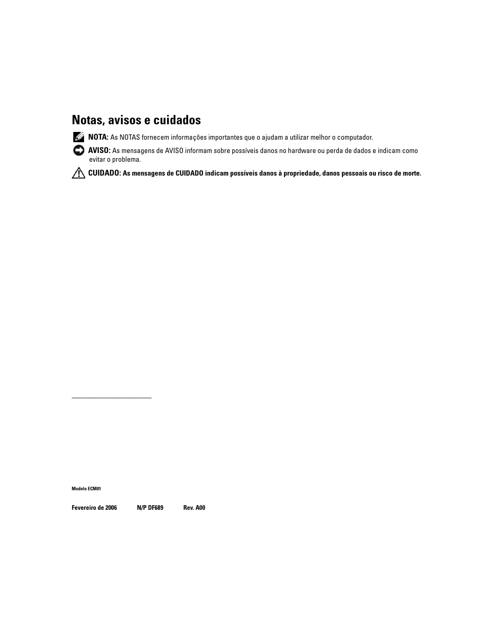 Notas, avisos e cuidados | Dell PowerEdge 1900 User Manual | Page 28 / 50