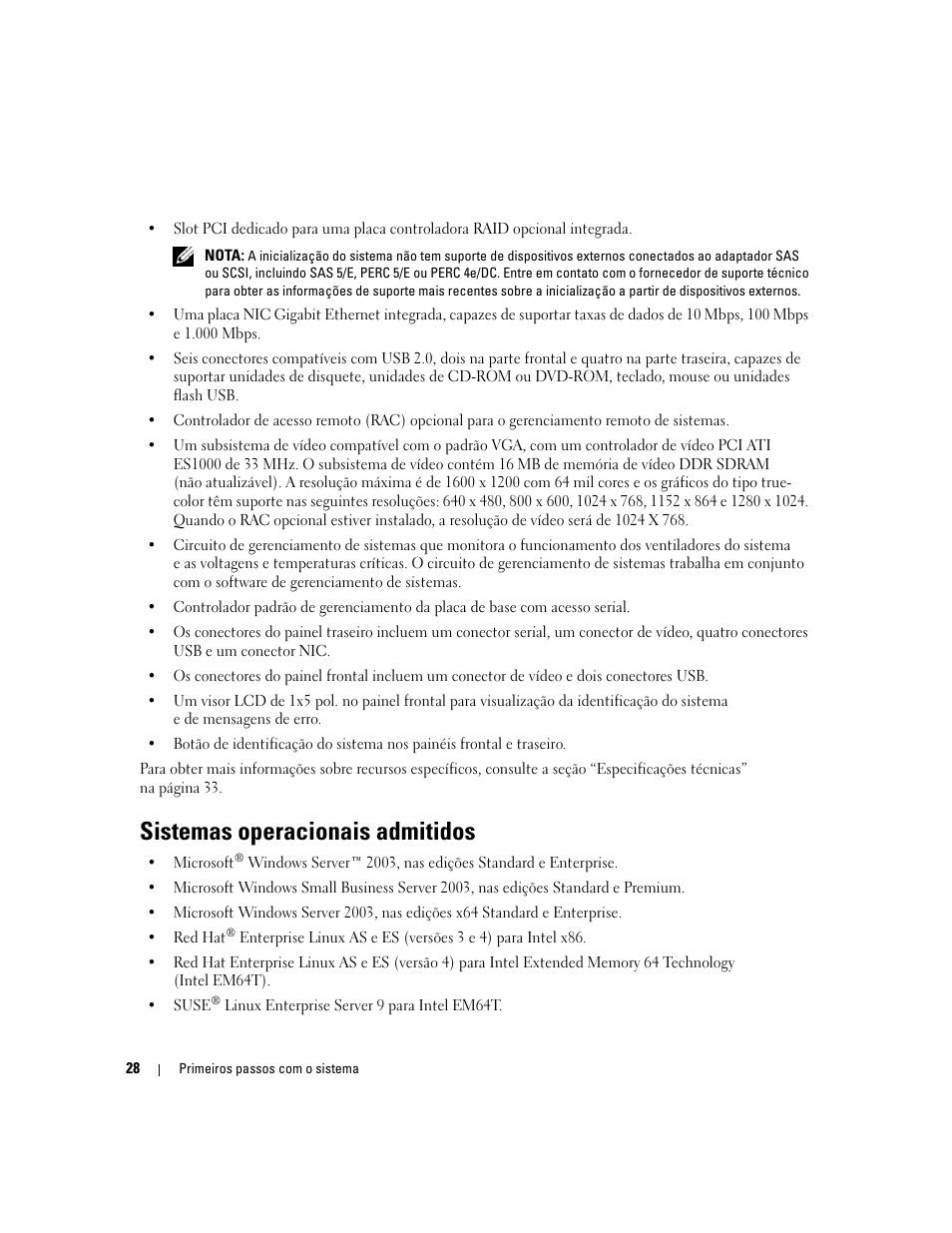 Sistemas operacionais admitidos | Dell PowerEdge 1900 User Manual | Page 30 / 50