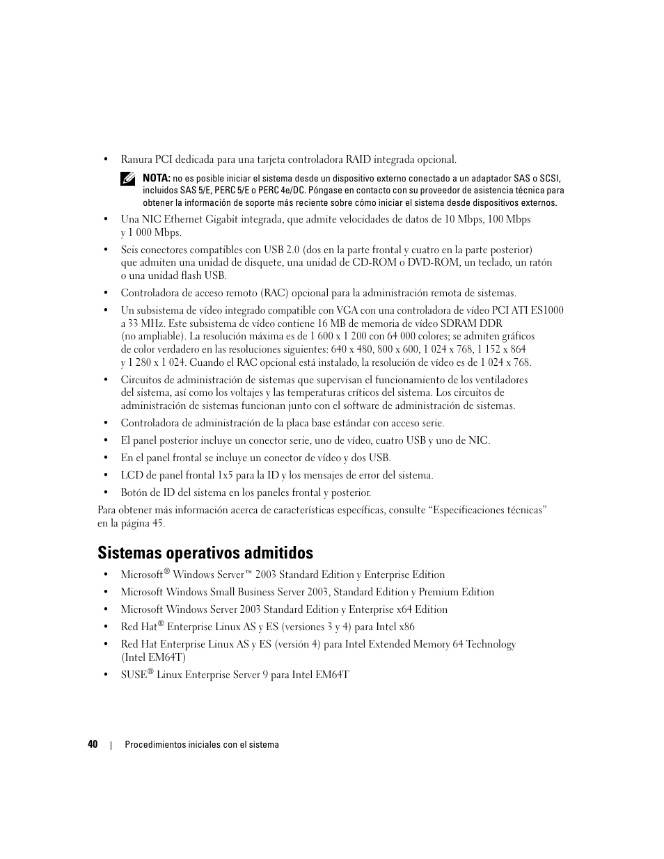 Sistemas operativos admitidos | Dell PowerEdge 1900 User Manual | Page 42 / 50
