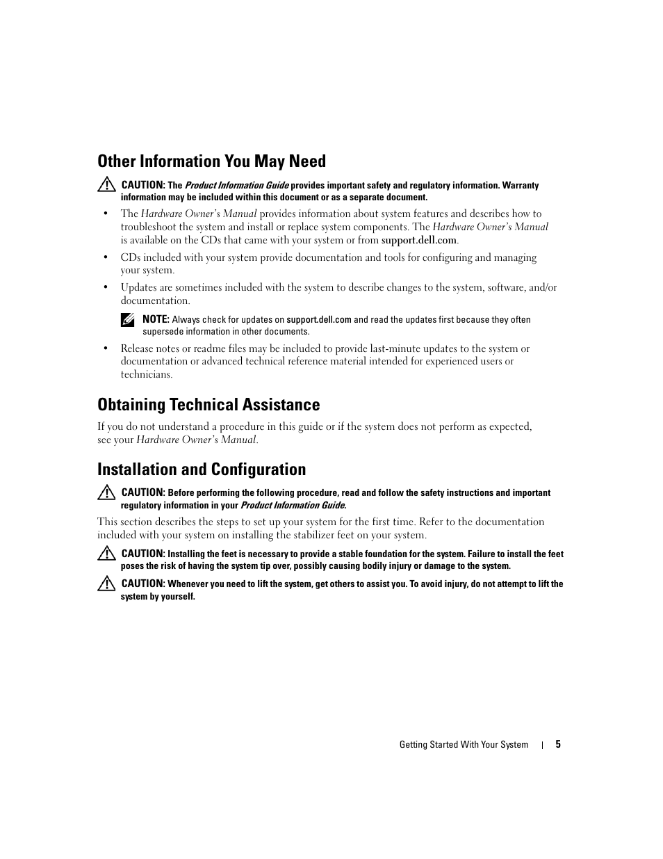 Other information you may need, Obtaining technical assistance, Installation and configuration | Dell PowerEdge 1900 User Manual | Page 7 / 50