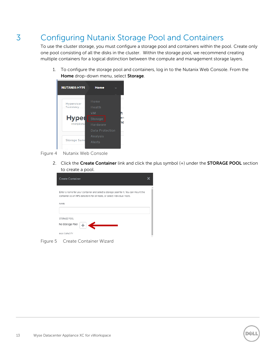 Configuring nutanix storage pool and containers, 3configuring nutanix storage pool and containers | Dell XC Web-Scale Converged Appliance User Manual | Page 13 / 81