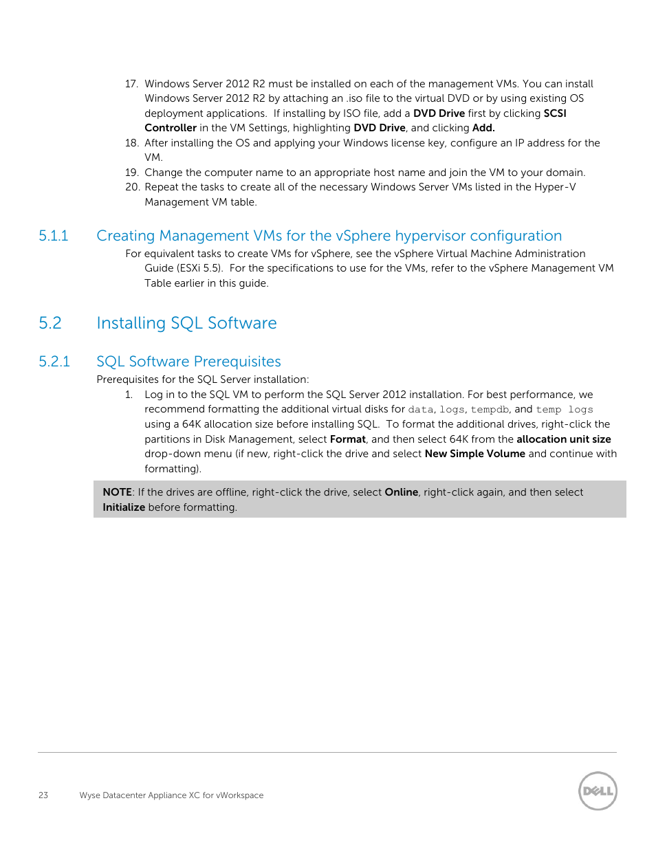 Installing sql software, Sql software prerequisites, 2 installing sql software | 1 sql software prerequisites | Dell XC Web-Scale Converged Appliance User Manual | Page 23 / 81