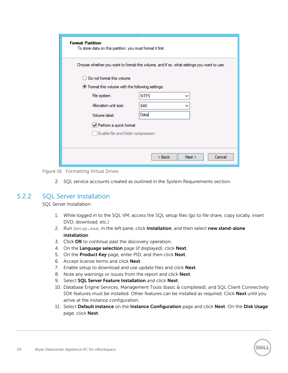 Sql server installation, 2 sql server installation | Dell XC Web-Scale Converged Appliance User Manual | Page 24 / 81