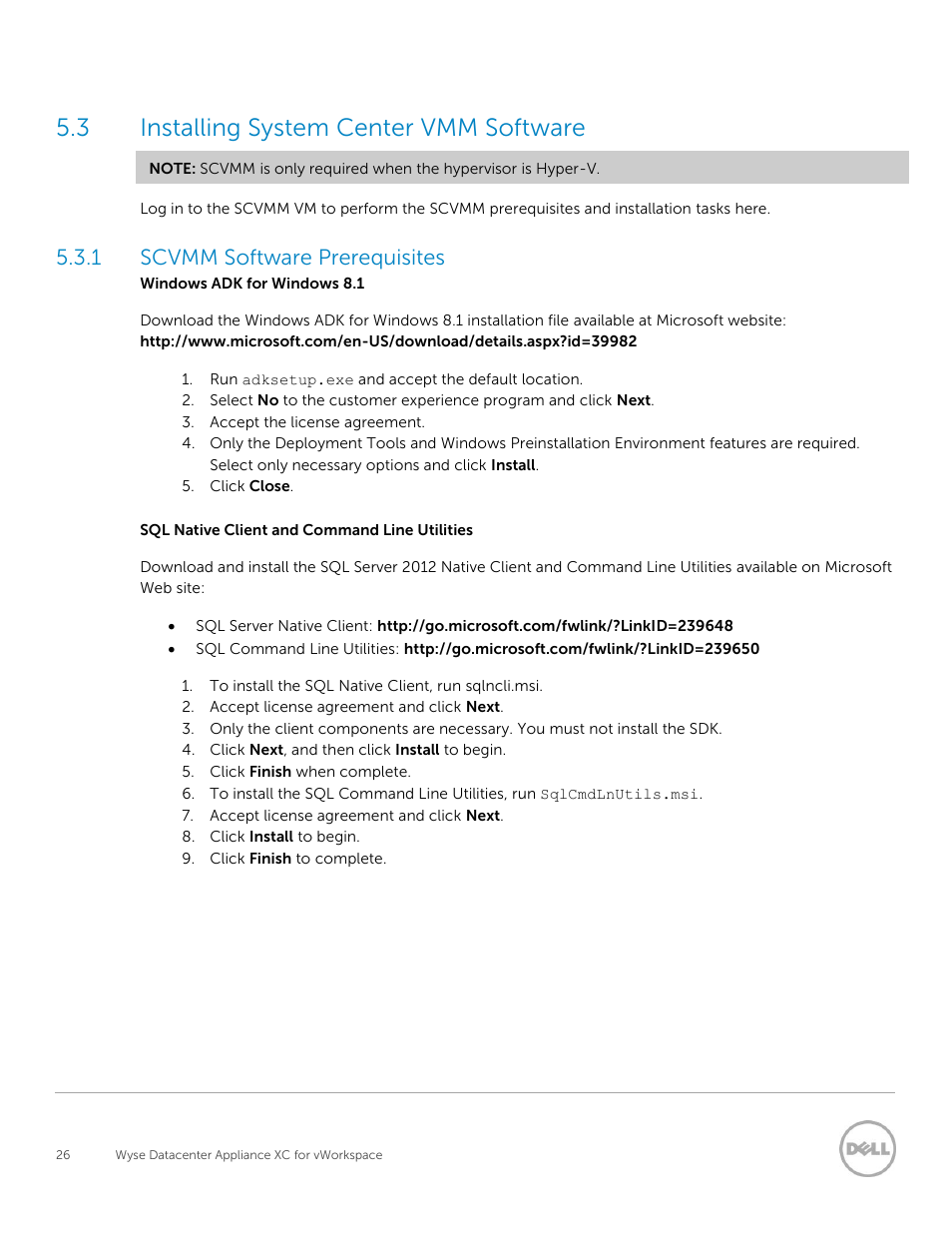 Installing system center vmm software, Scvmm software prerequisites, 3 installing system center vmm software | 1 scvmm software prerequisites | Dell XC Web-Scale Converged Appliance User Manual | Page 26 / 81