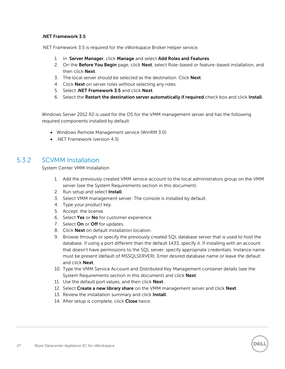 Scvmm installation, 2 scvmm installation | Dell XC Web-Scale Converged Appliance User Manual | Page 27 / 81