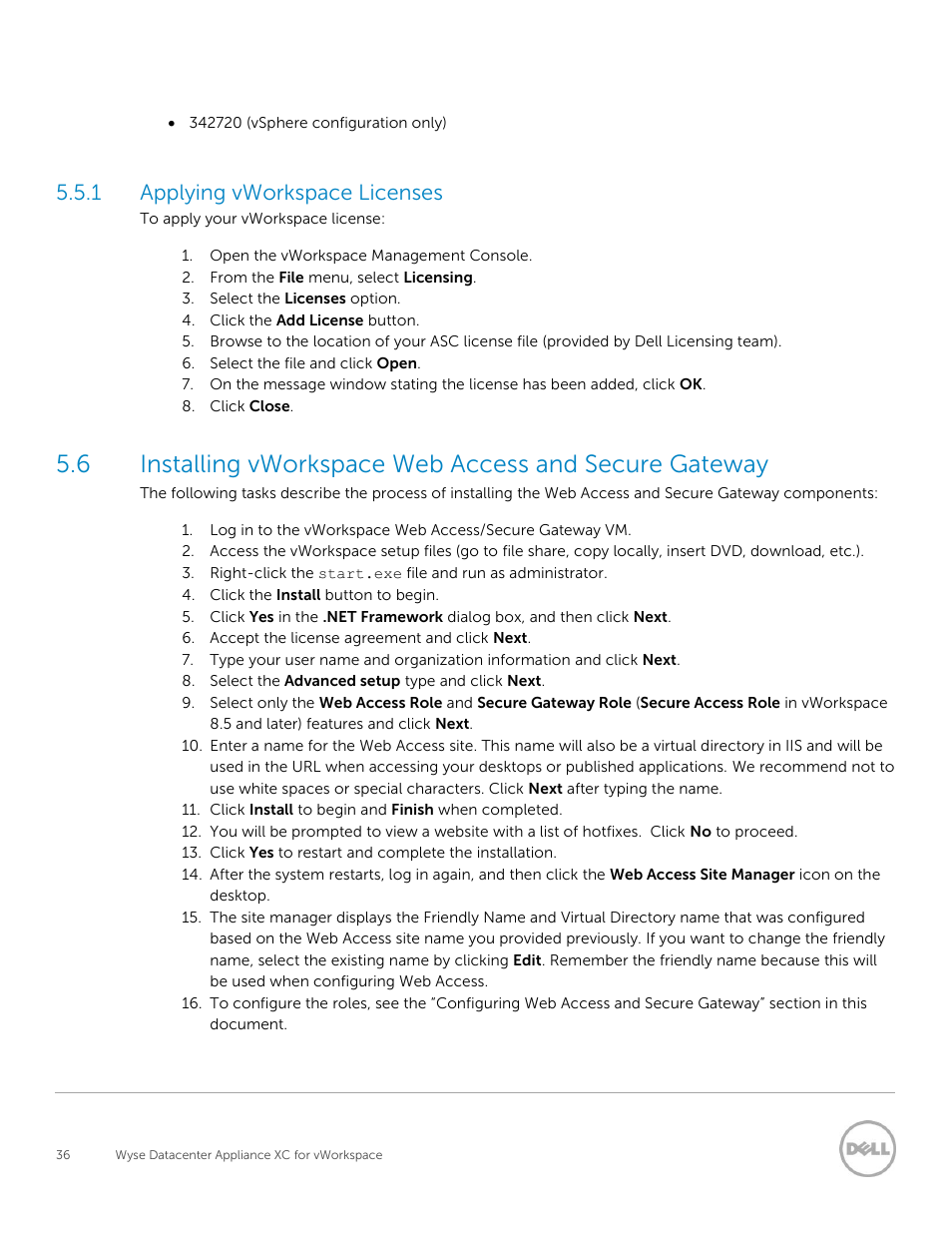 Applying vworkspace licenses, 1 applying vworkspace licenses | Dell XC Web-Scale Converged Appliance User Manual | Page 36 / 81