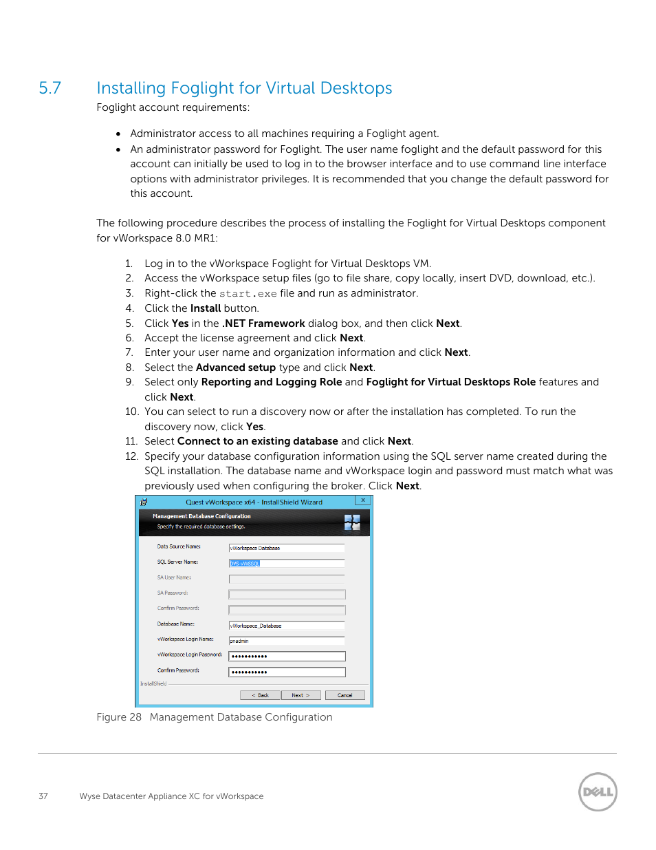 Installing foglight for virtual desktops, 7 installing foglight for virtual desktops | Dell XC Web-Scale Converged Appliance User Manual | Page 37 / 81