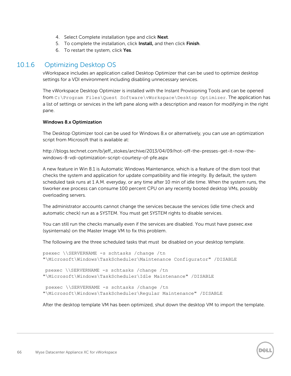 Optimizing desktop os, 6 optimizing desktop os | Dell XC Web-Scale Converged Appliance User Manual | Page 66 / 81