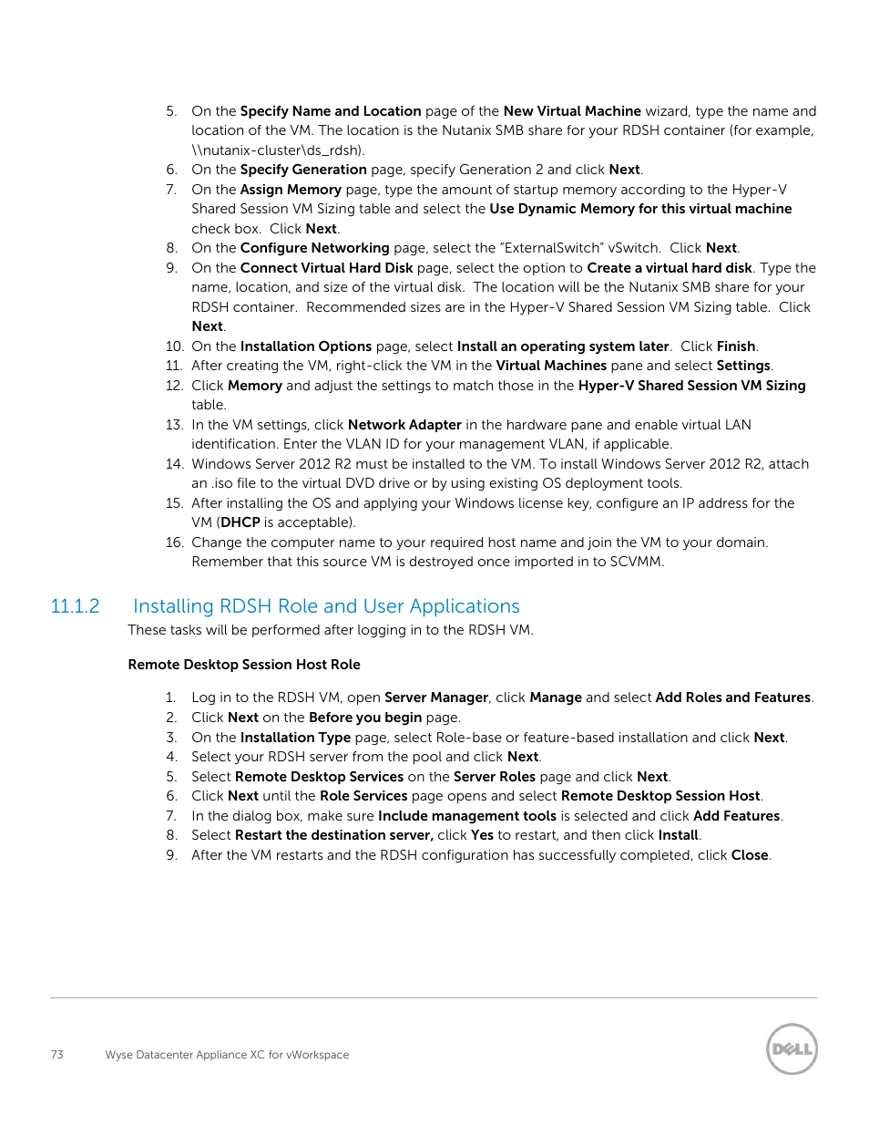 Installing rdsh role and user applications, 2 installing rdsh role and user applications | Dell XC Web-Scale Converged Appliance User Manual | Page 73 / 81