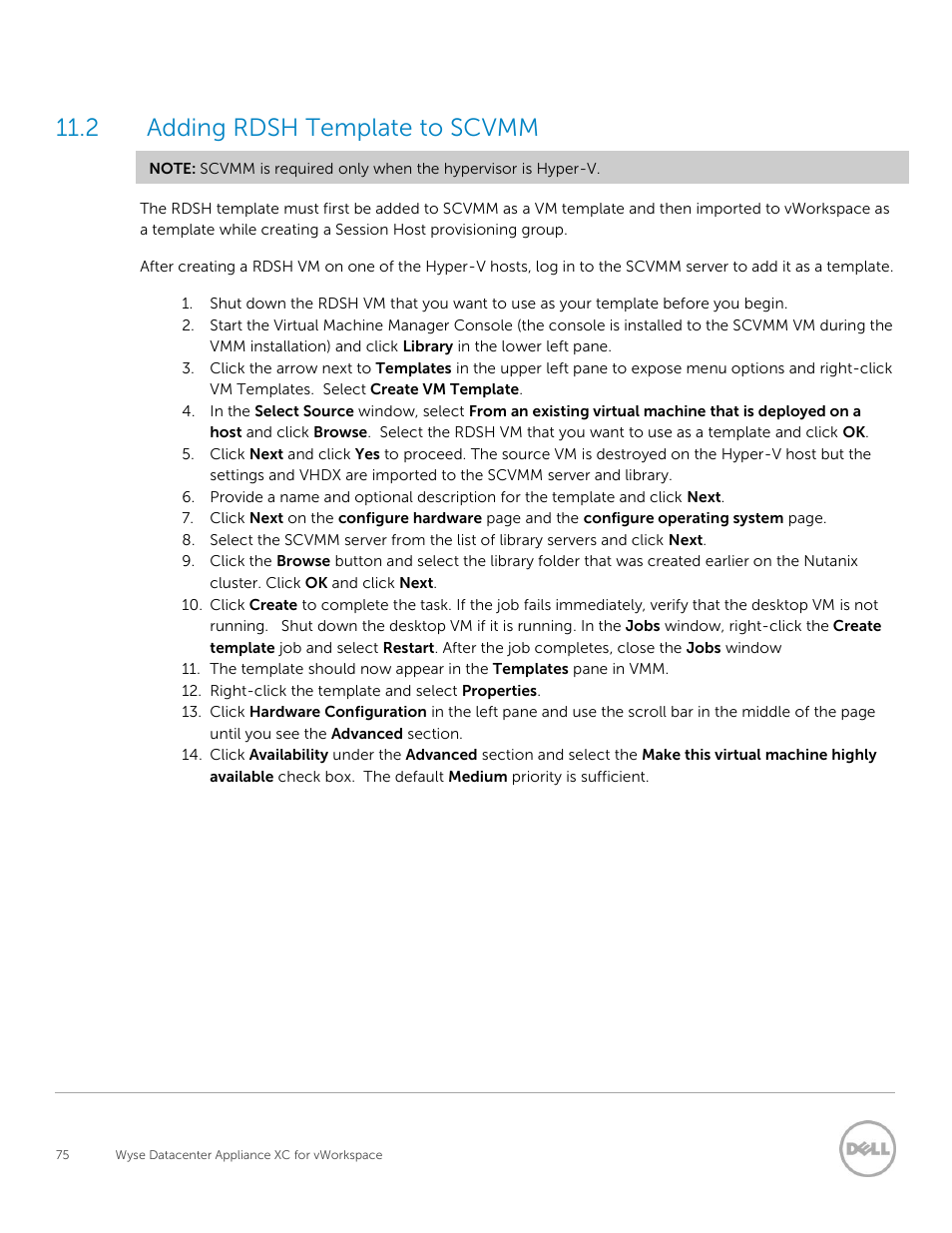 Adding rdsh template to scvmm, 2 adding rdsh template to scvmm | Dell XC Web-Scale Converged Appliance User Manual | Page 75 / 81