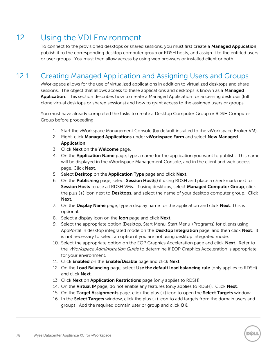 Using the vdi environment, 12 using the vdi environment | Dell XC Web-Scale Converged Appliance User Manual | Page 78 / 81