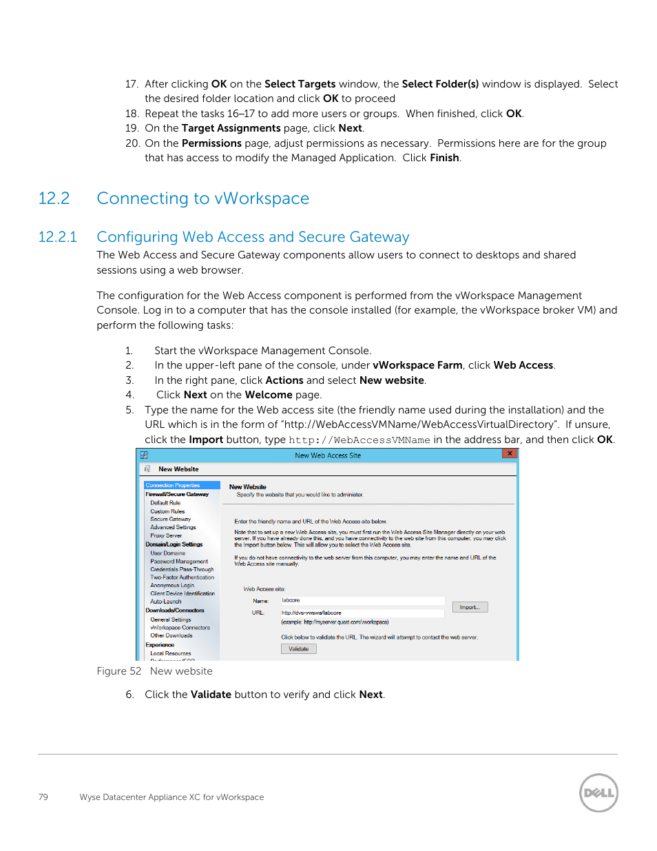 Connecting to vworkspace, Configuring web access and secure gateway, 2 connecting to vworkspace | 1 configuring web access and secure gateway | Dell XC Web-Scale Converged Appliance User Manual | Page 79 / 81