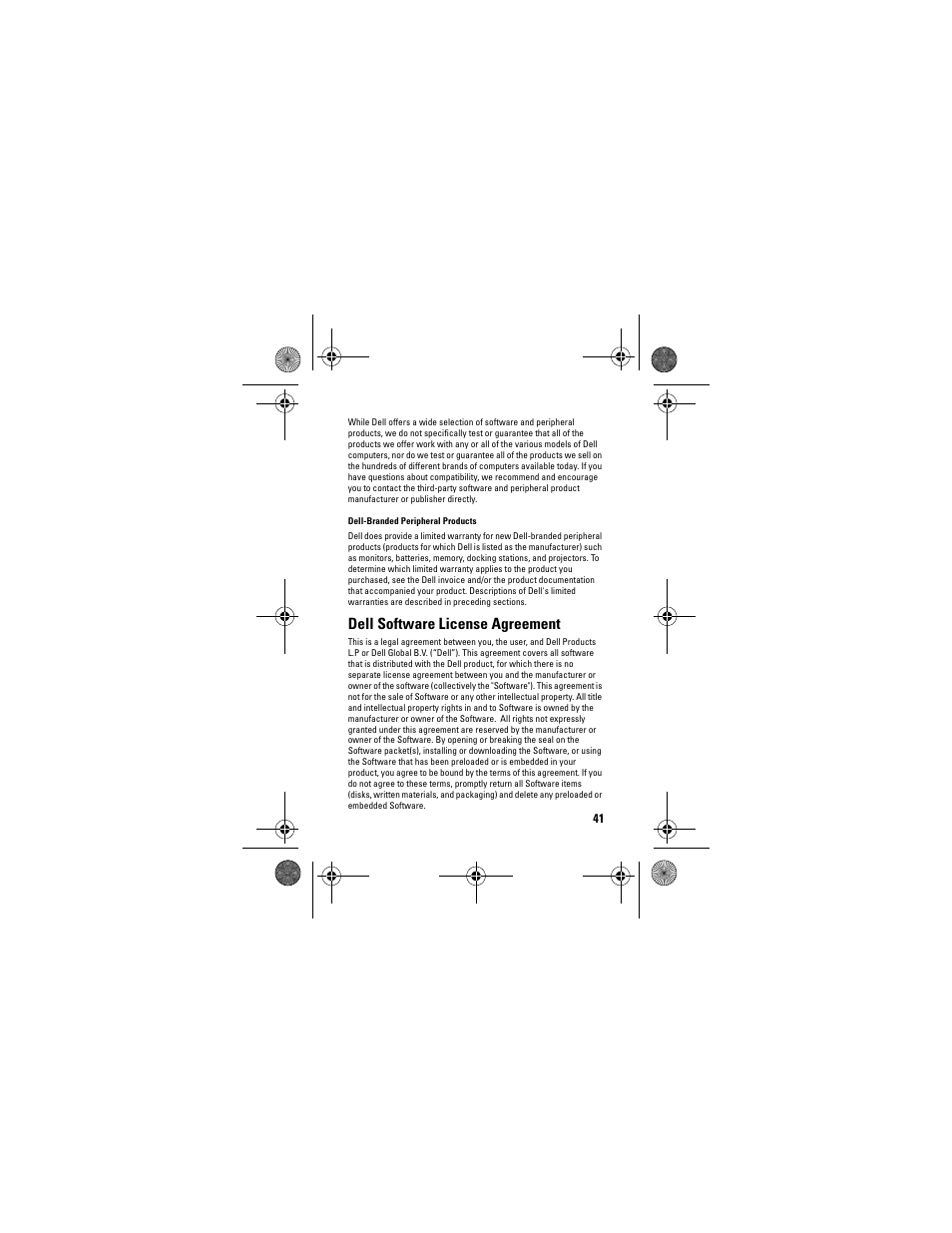 Dell-branded peripheral products, Dell software license agreement | Dell Adamo 13 (Early 2009) User Manual | Page 43 / 58