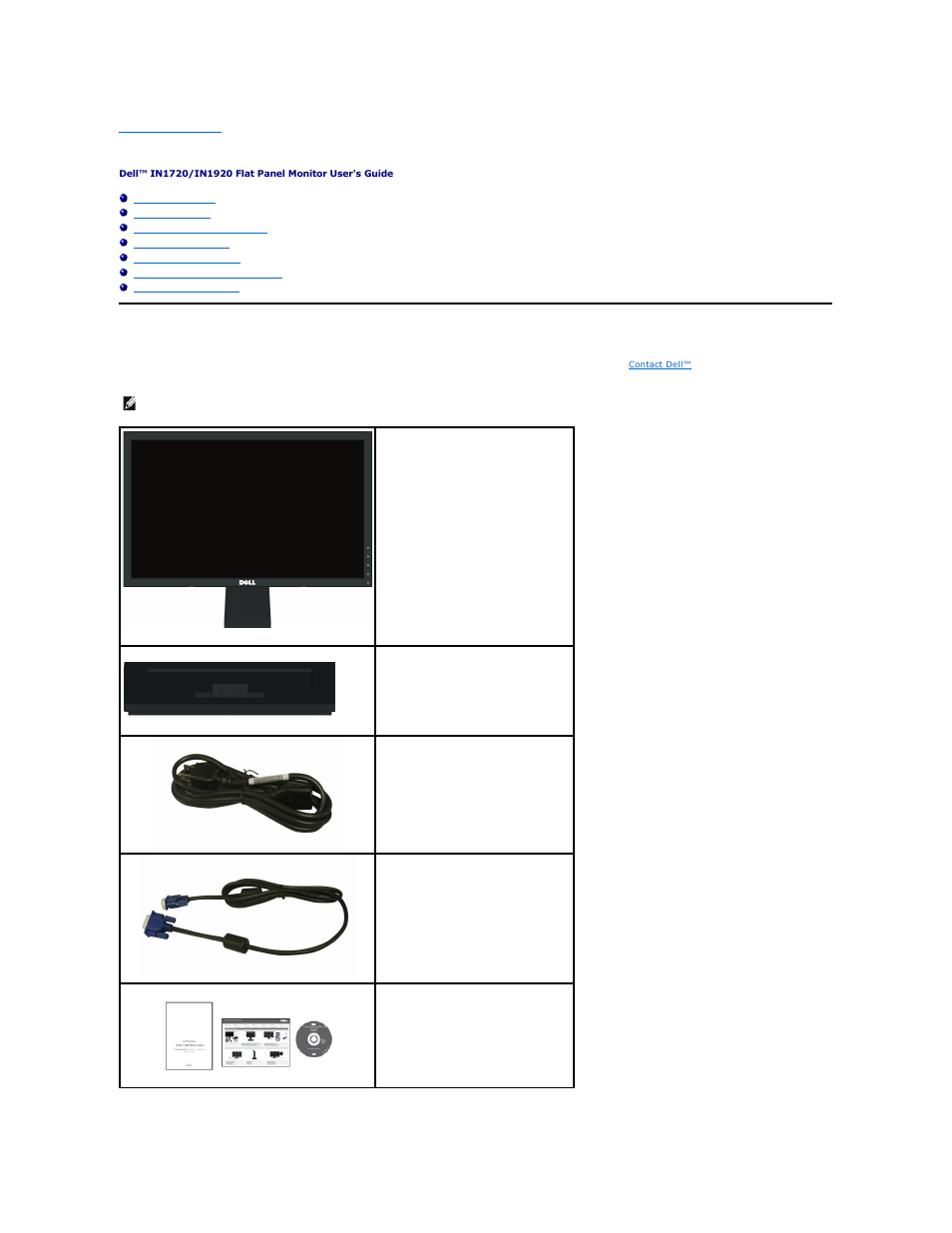 About your monitor, Package contents | Dell IN1920 Monitor User Manual | Page 2 / 31