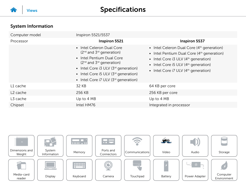 System, Information, Specifications | System information | Dell Inspiron 15R (5537, Mid 2013) User Manual | Page 8 / 22