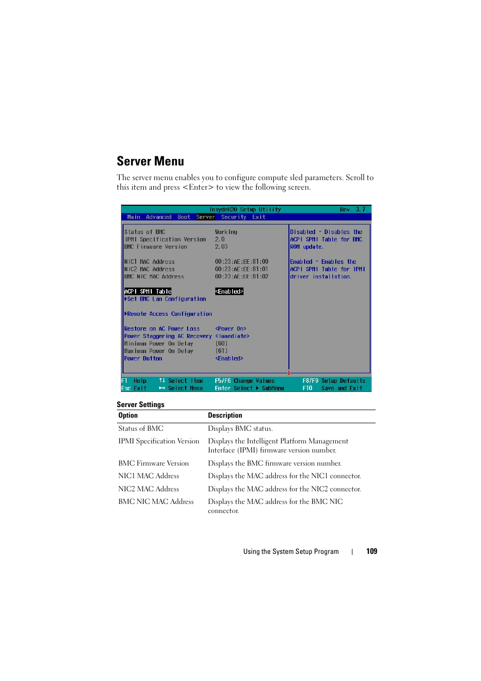 Server menu | Dell PowerEdge C8000 User Manual | Page 109 / 294