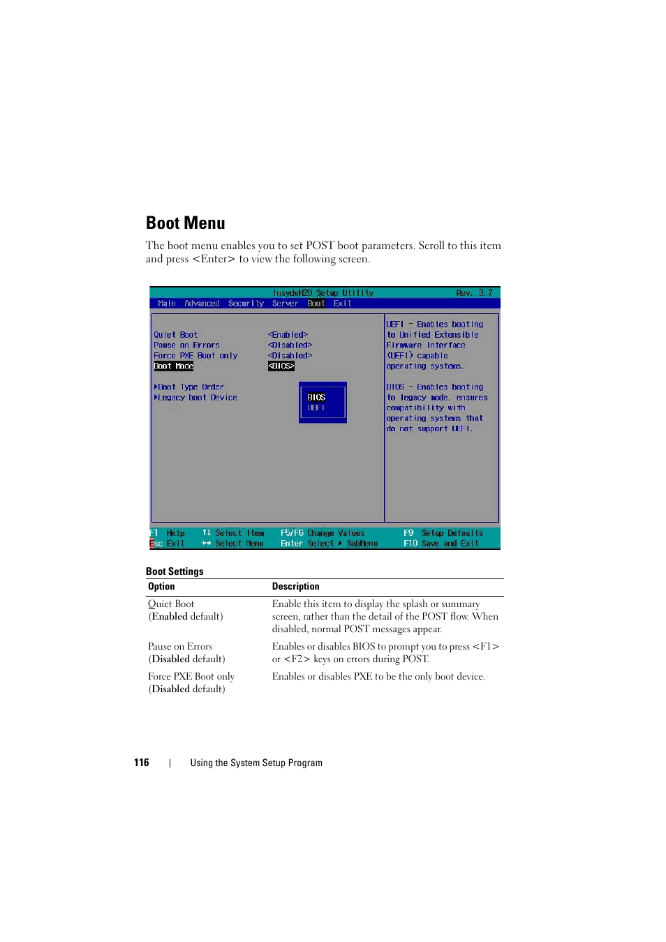 Boot menu | Dell PowerEdge C8000 User Manual | Page 116 / 294