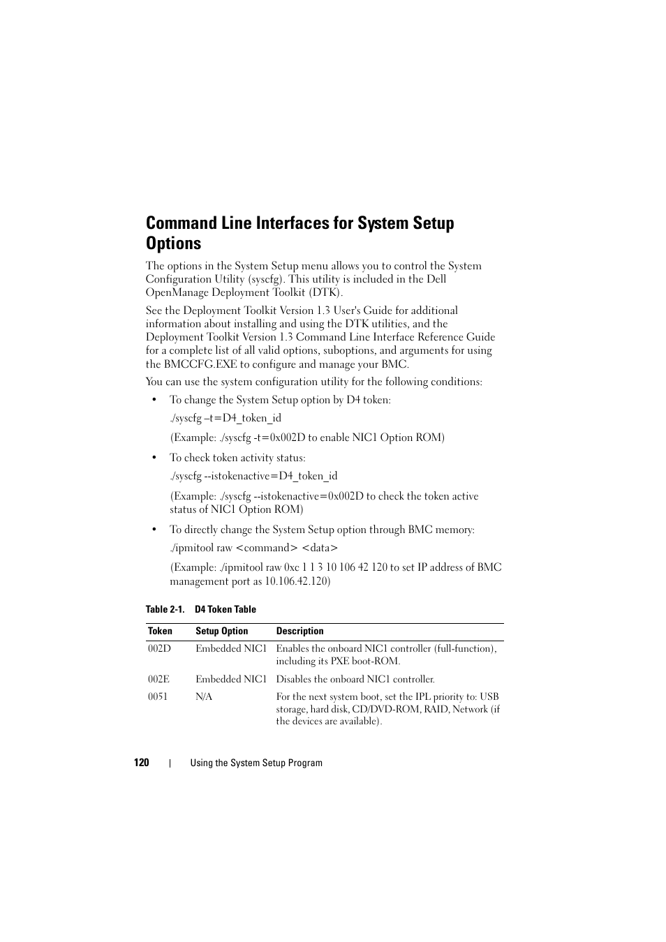 Command line interfaces for system setup options | Dell PowerEdge C8000 User Manual | Page 120 / 294