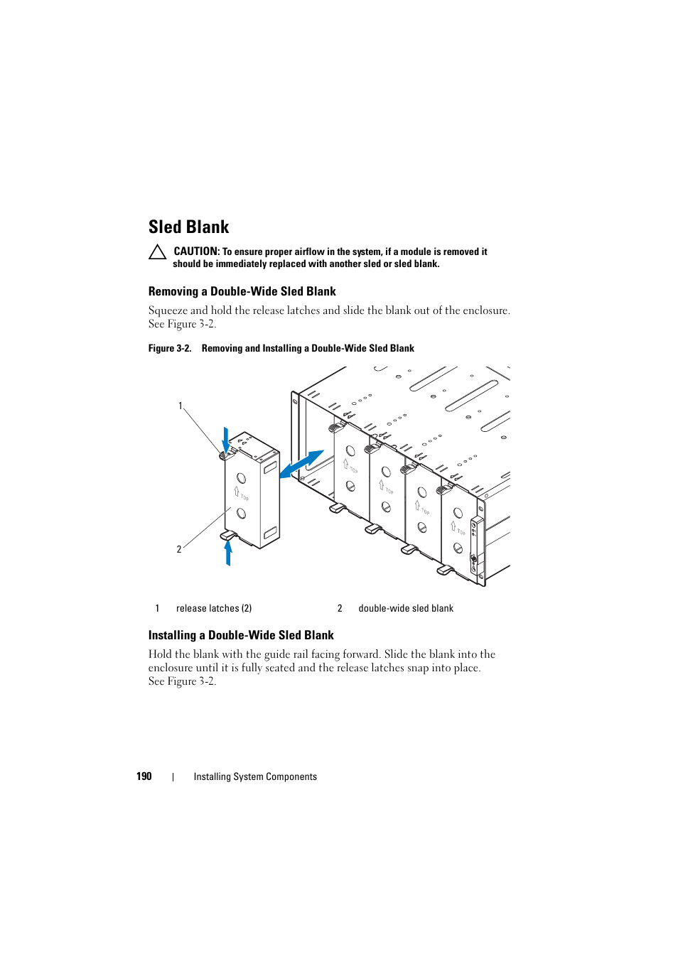 Sled blank, Removing a double-wide sled blank, Installing a double-wide sled blank | Dell PowerEdge C8000 User Manual | Page 190 / 294