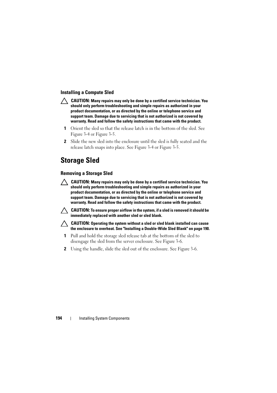 Installing a compute sled, Storage sled, Removing a storage sled | Dell PowerEdge C8000 User Manual | Page 194 / 294