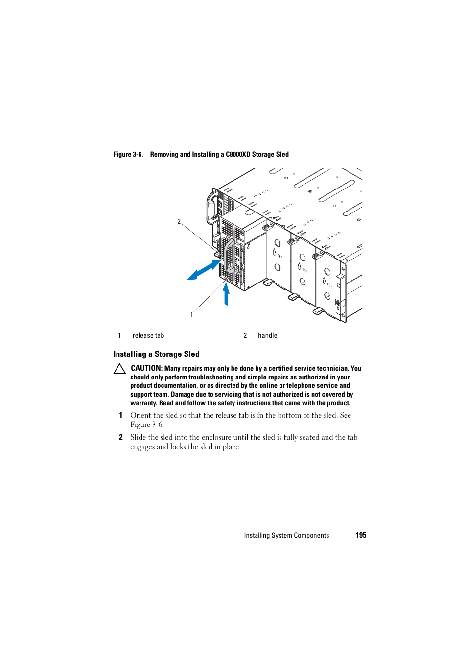 Installing a storage sled, Figure 3-6 | Dell PowerEdge C8000 User Manual | Page 195 / 294