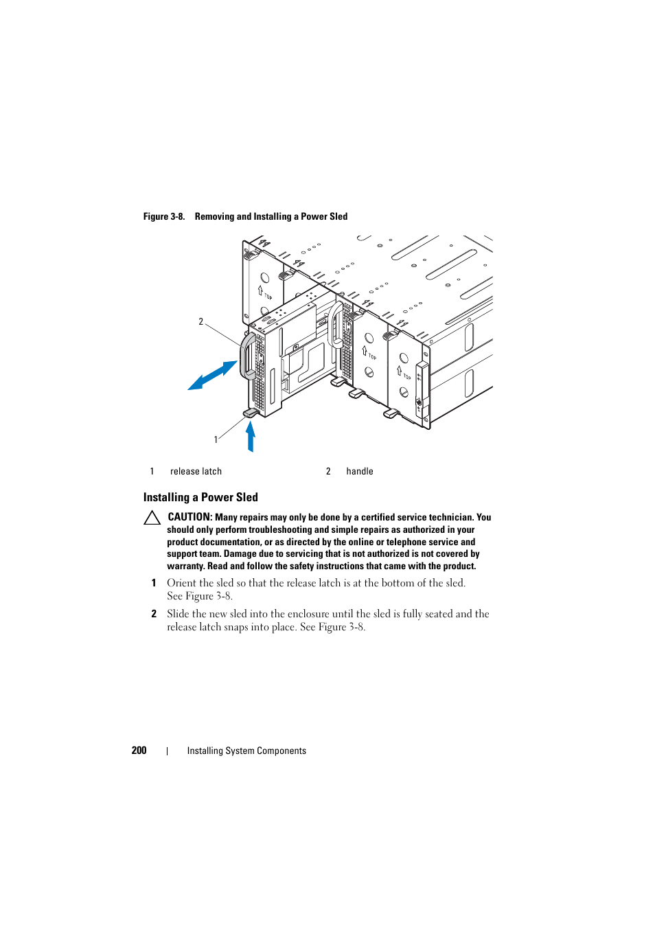 Installing a power sled | Dell PowerEdge C8000 User Manual | Page 200 / 294