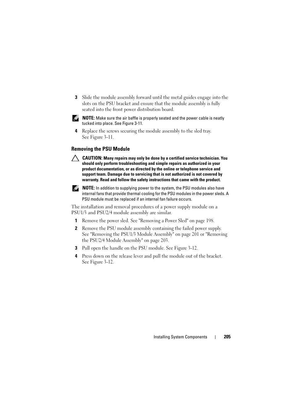 Removing the psu module | Dell PowerEdge C8000 User Manual | Page 205 / 294