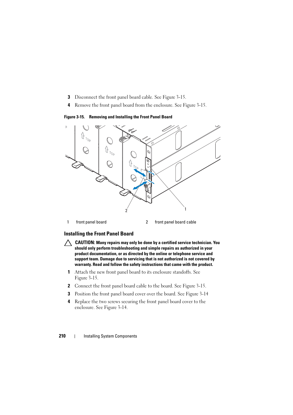 Installing the front panel board | Dell PowerEdge C8000 User Manual | Page 210 / 294