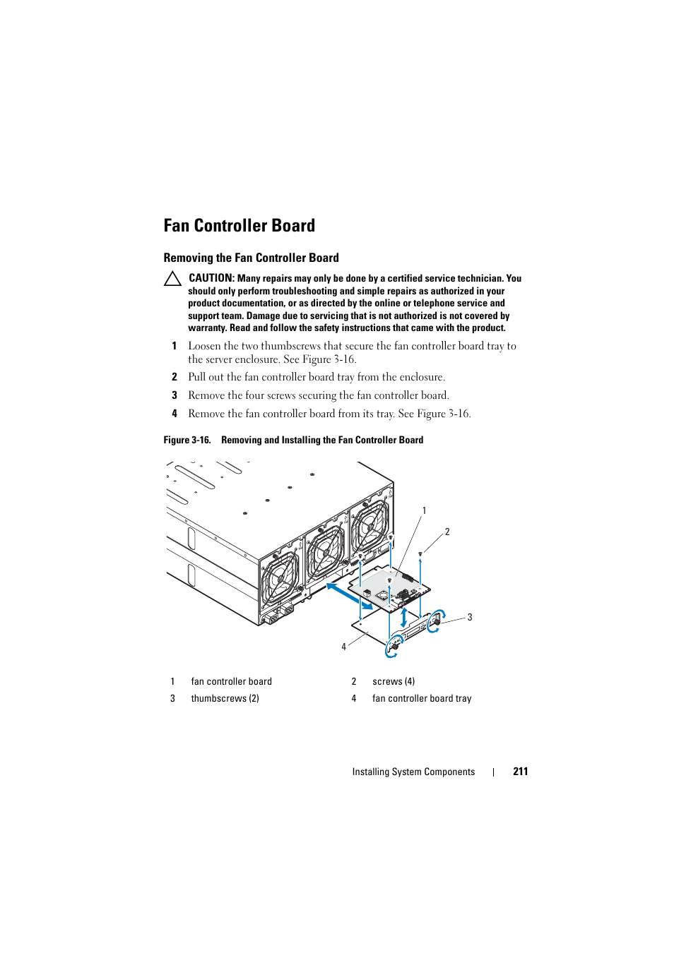 Fan controller board, Removing the fan controller board | Dell PowerEdge C8000 User Manual | Page 211 / 294