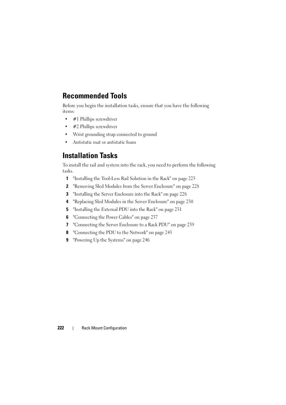 Recommended tools, Installation tasks | Dell PowerEdge C8000 User Manual | Page 222 / 294