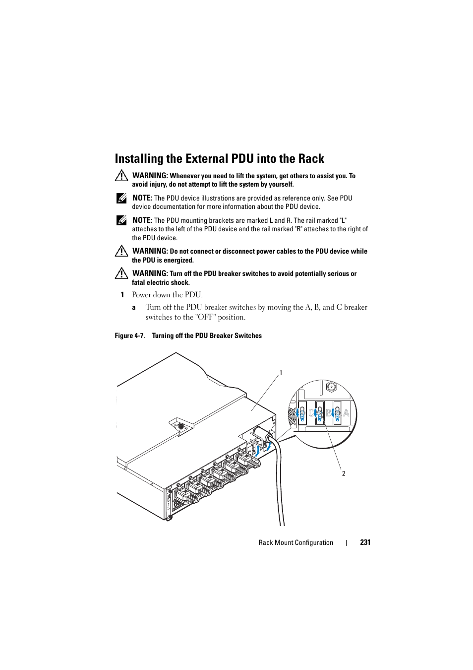 Installing the external pdu into the rack | Dell PowerEdge C8000 User Manual | Page 231 / 294